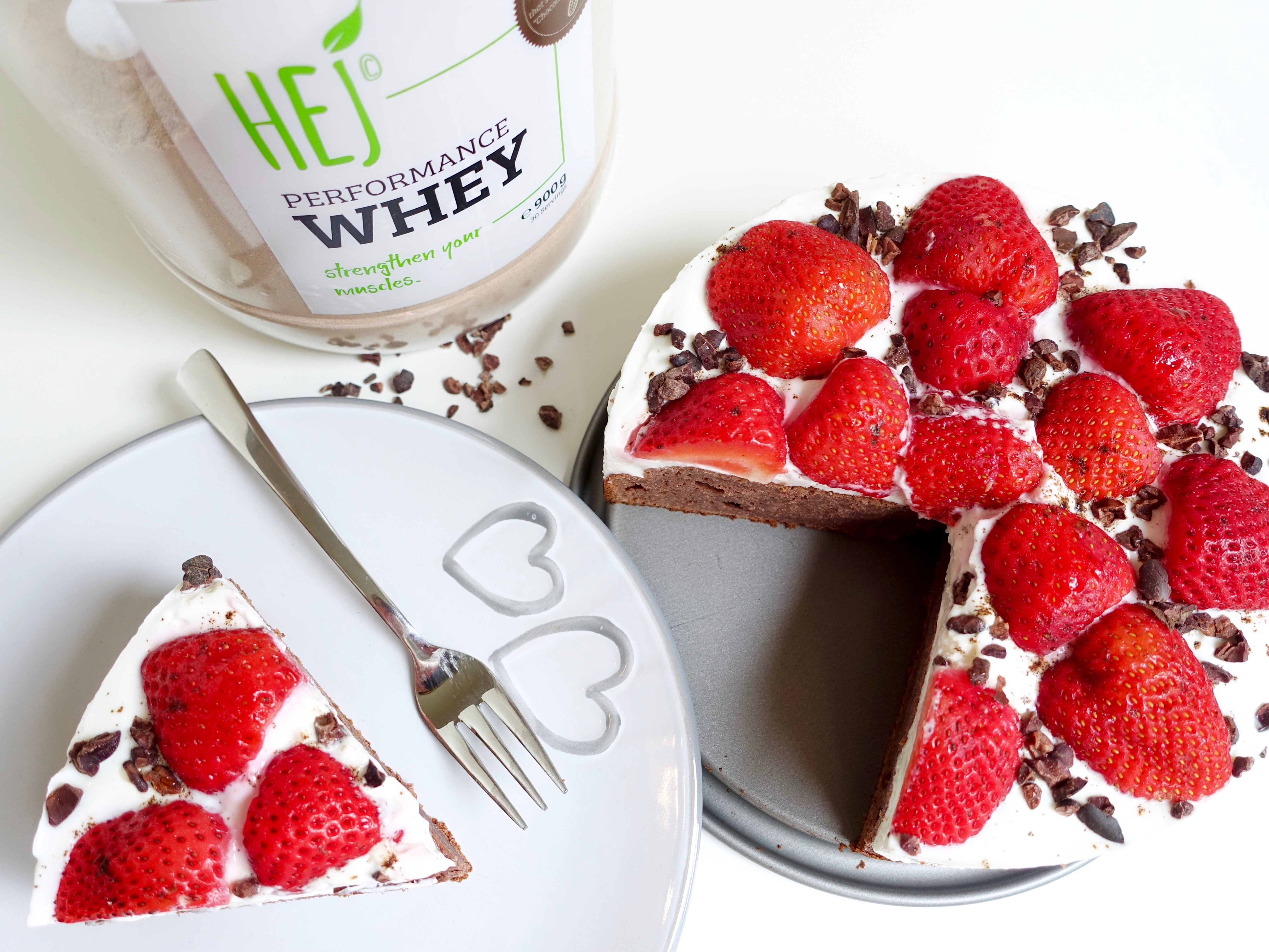 Schoko-Erdbeerkuchen und Hej Chocoholic Whey